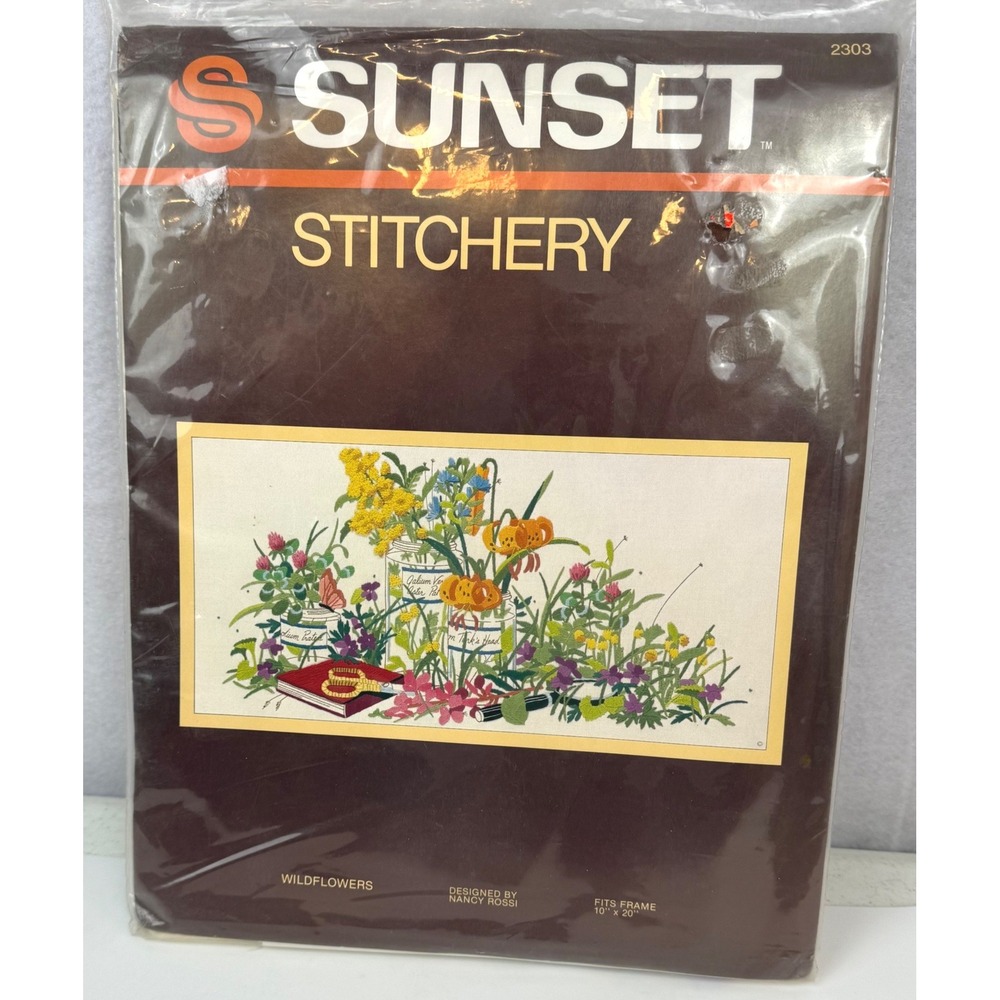 Sunset Stitchery Crewel Embroidery Kit 10x20 Wildflowers Nancy Rossi 2303
